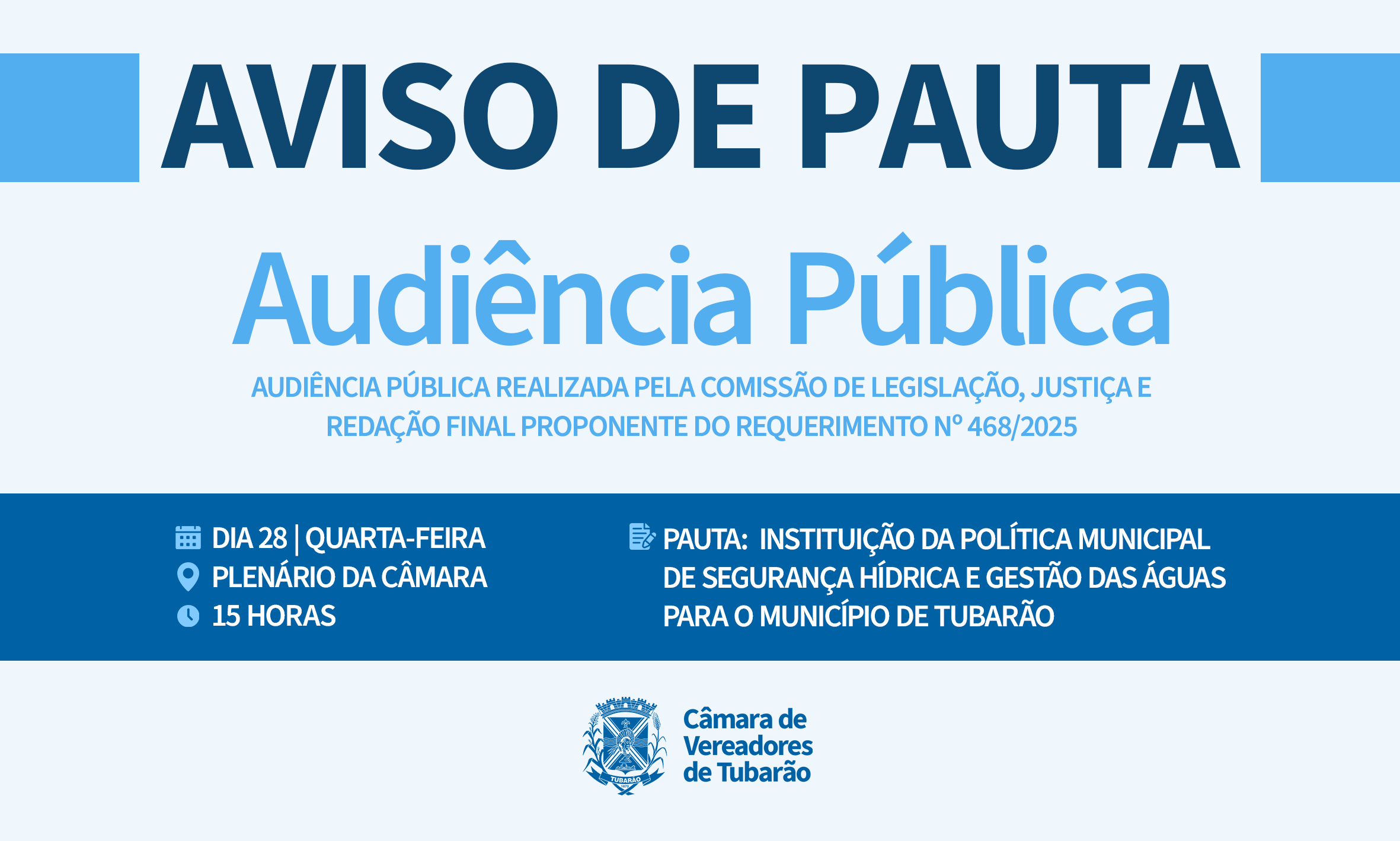 Câmara de Tubarão realiza audiência pública sobre Política Municipal de Segurança Hídrica