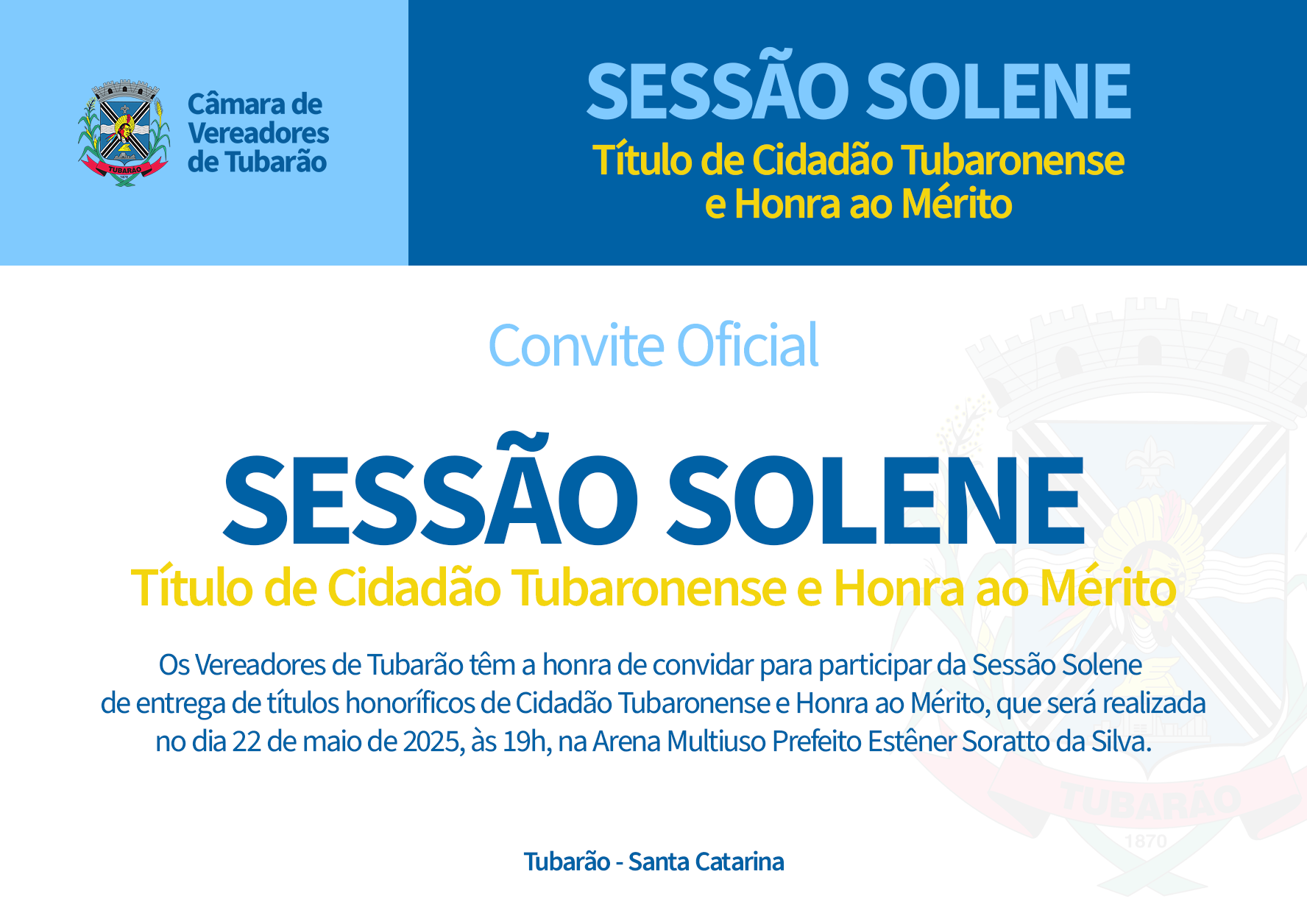 Câmara de Tubarão realiza sessão solene para entrega de títulos honoríficos nesta quinta-feira (22)