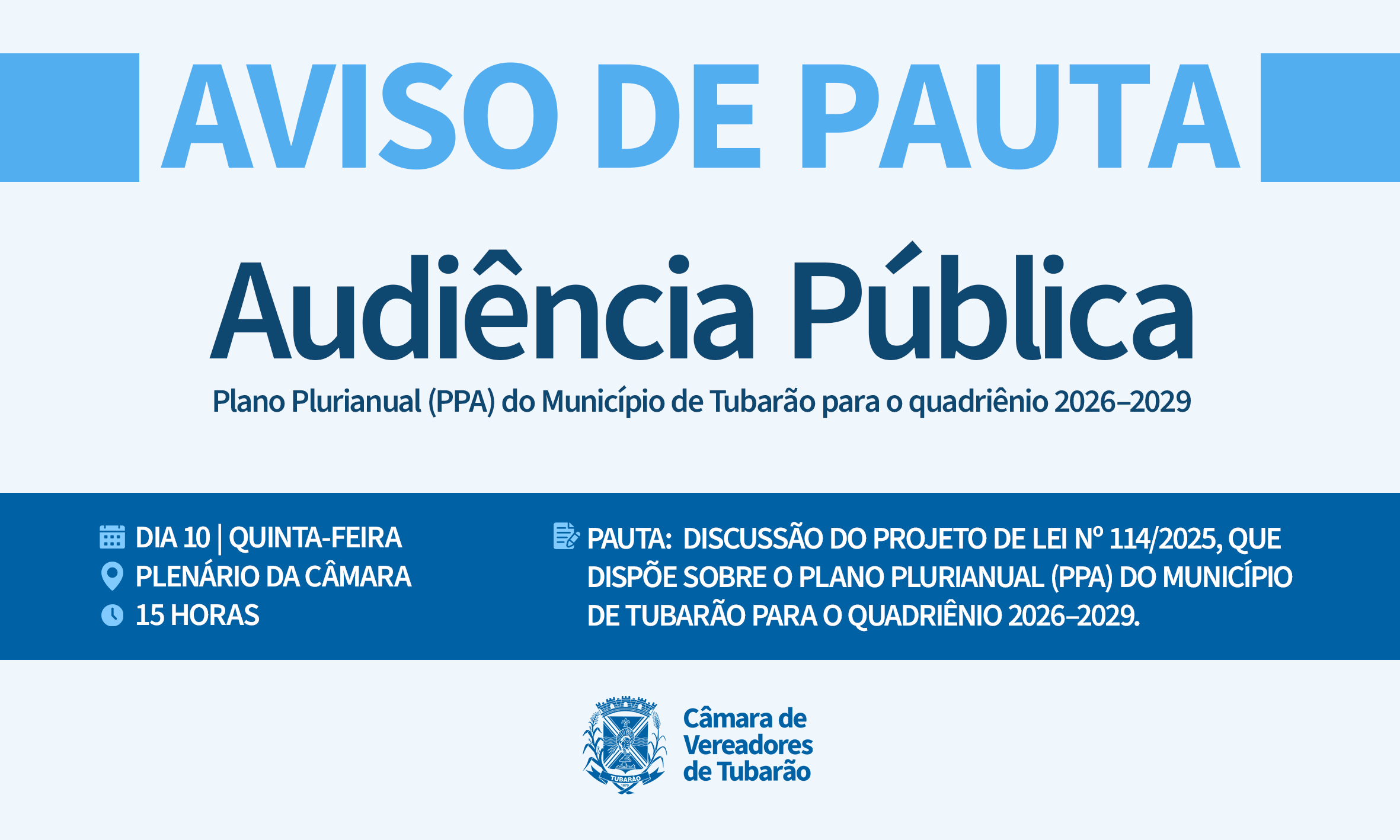 AVISO DE PAUTA – Audiência Pública PPA