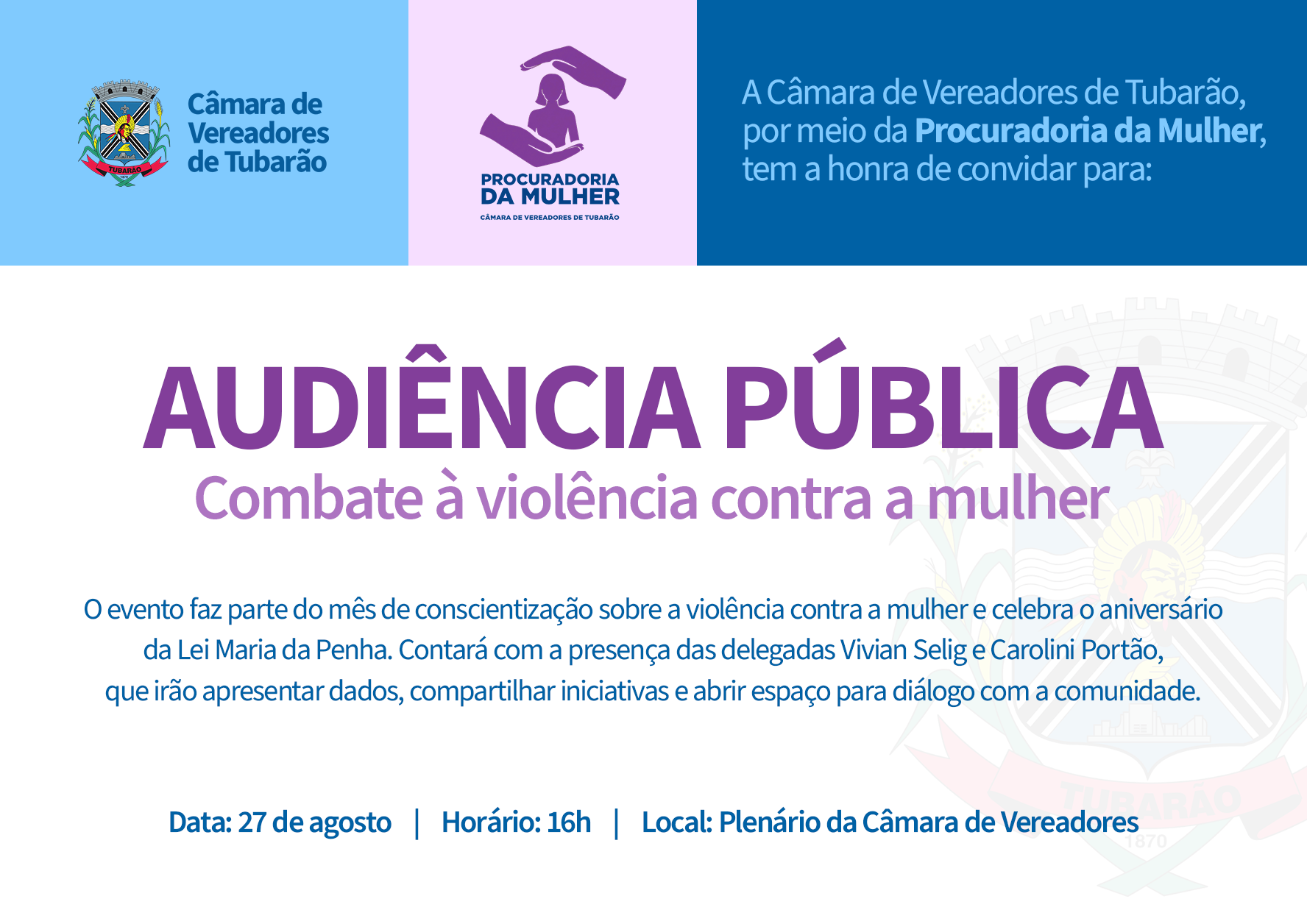 AVISO DE PAUTA – Audiência Pública Procuradoria da Mulher