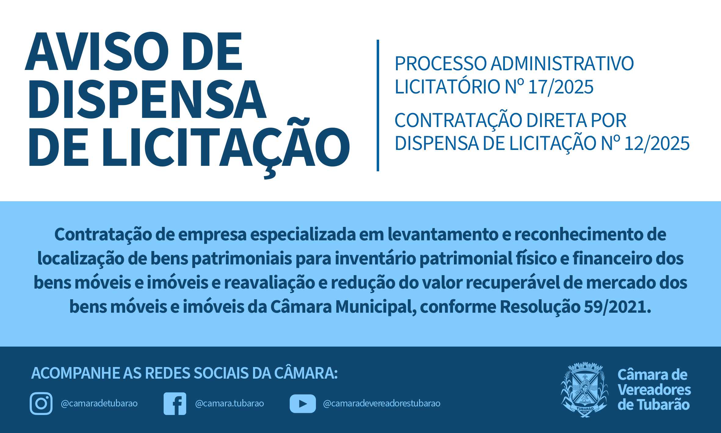 AVISO DE DISPENSA DE LICITAÇÃO – Inventário de bens móveis e imóveis