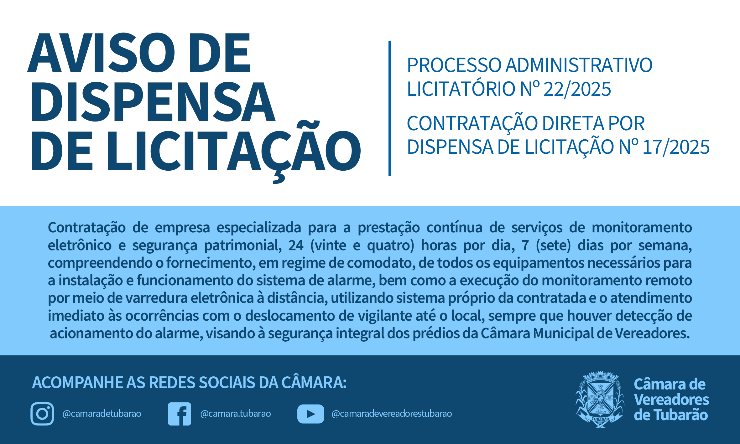 AVISO DE DISPENSA DE LICITAÇÃO – Monitoramento eletrônico e segurança patrimonial