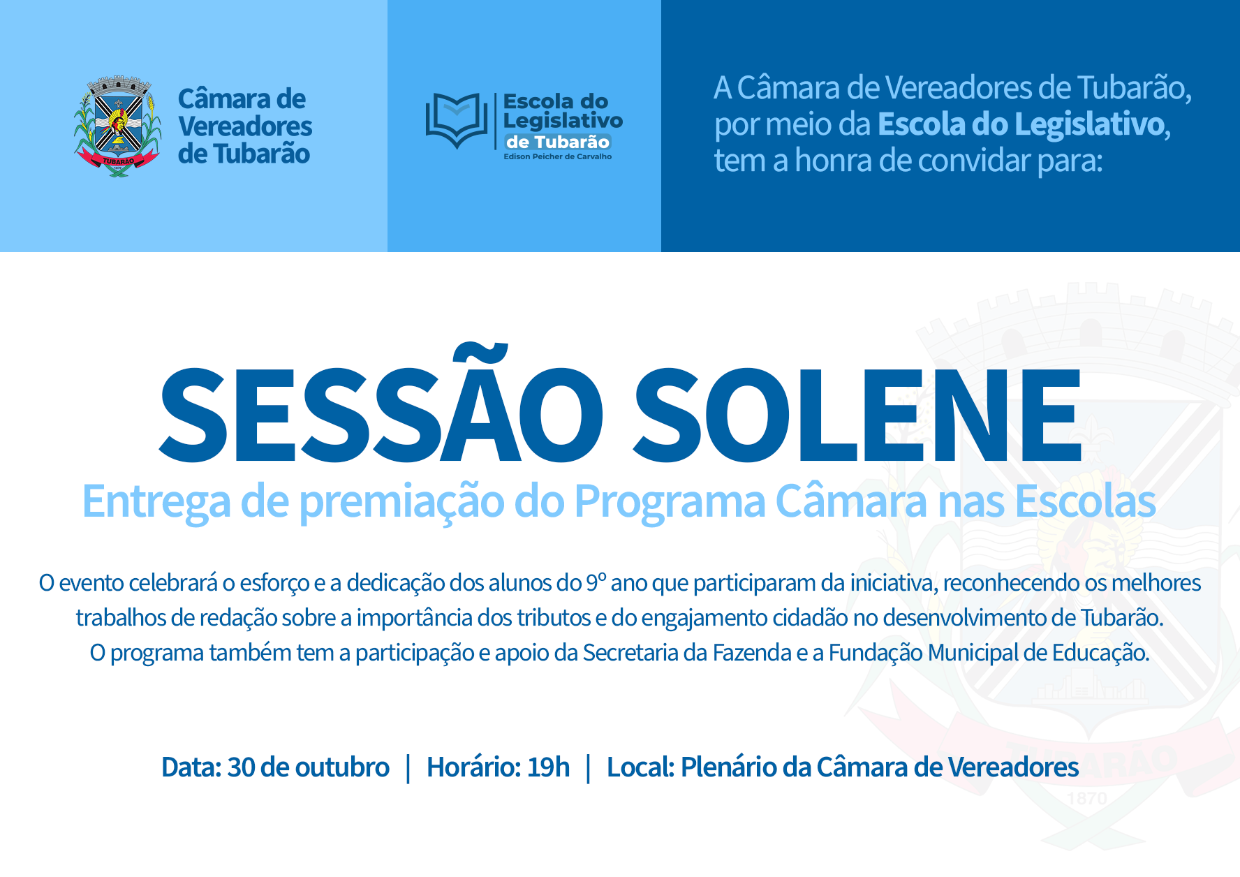 AVISO DE PAUTA – Sessão Solene Programa Câmara nas Escolas